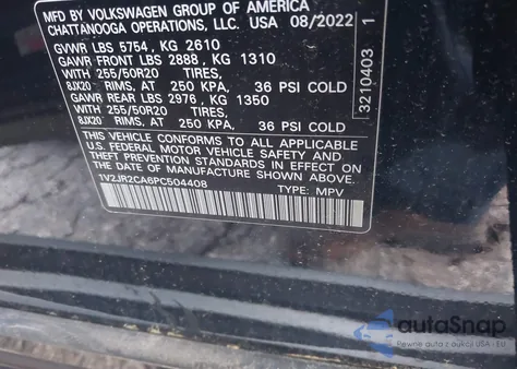 2023 Volkswagen Atlas 3.6L V6 Se W/Technology z USA, uszkodzony, nr VIN 1V2JR2CA6PC504408